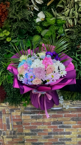 PEMBE MOR BEYAZ KIR BUKETİ